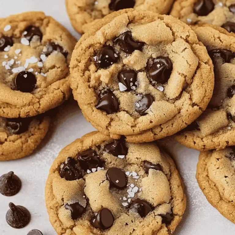 Freshly baked gluten and dairy free chocolate chip cookies stacked on a white background with melted chocolate chips and sea salt flakes