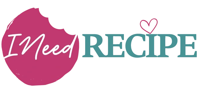 I Need Recipe blog logo with pink bite icon and teal bold text